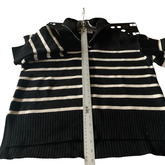 Zara 🆕 Breton Striped Marinière Sweater 1/4 Zip Parisian Chic Black Off White M - Picture 11 of 13